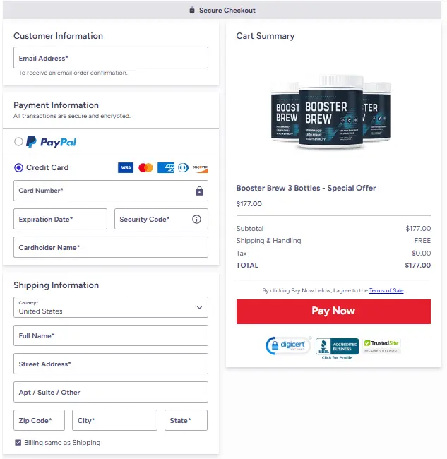 Booster Brew order page