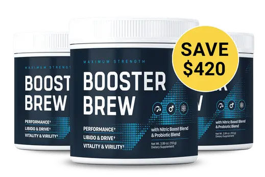 Booster Brew three bottles with banner